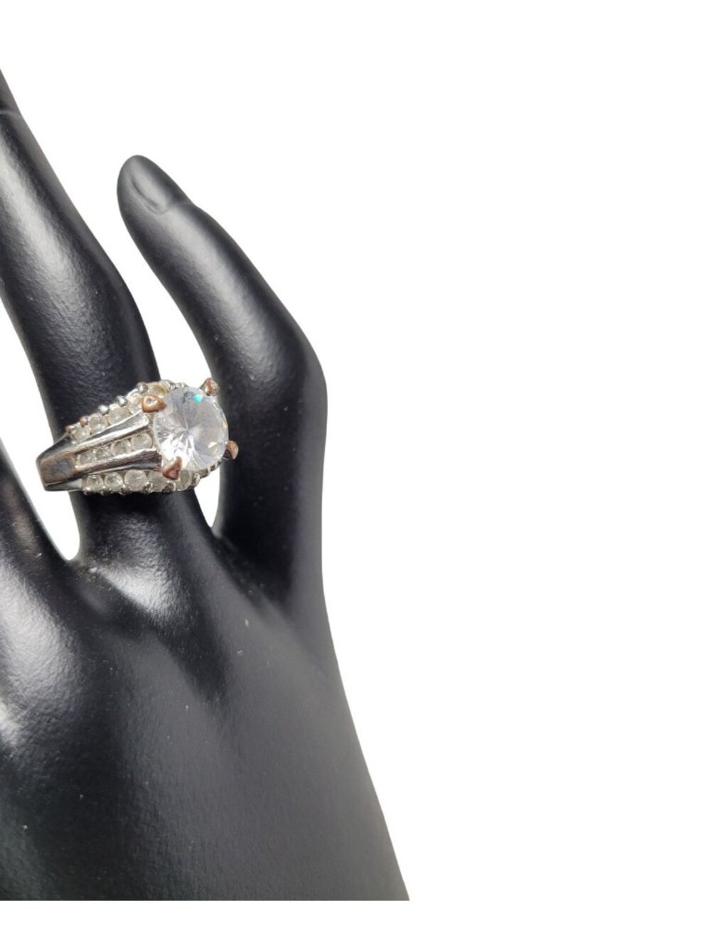 Vintage 1960's Silvertone Center Round Brilliant Cut Chrystal Promise Ring - Picture 2 of 16